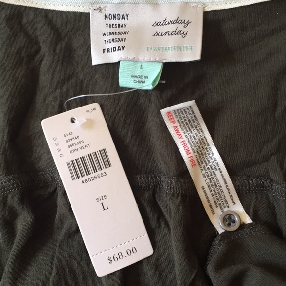 ANTHROPOLOGIE Size LARGE Army Green Buttonfront Blouse Stretch Cozy $68 NEW - Picture 6 of 8